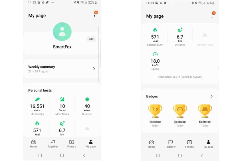 Профиль в приложении Samsung Health.